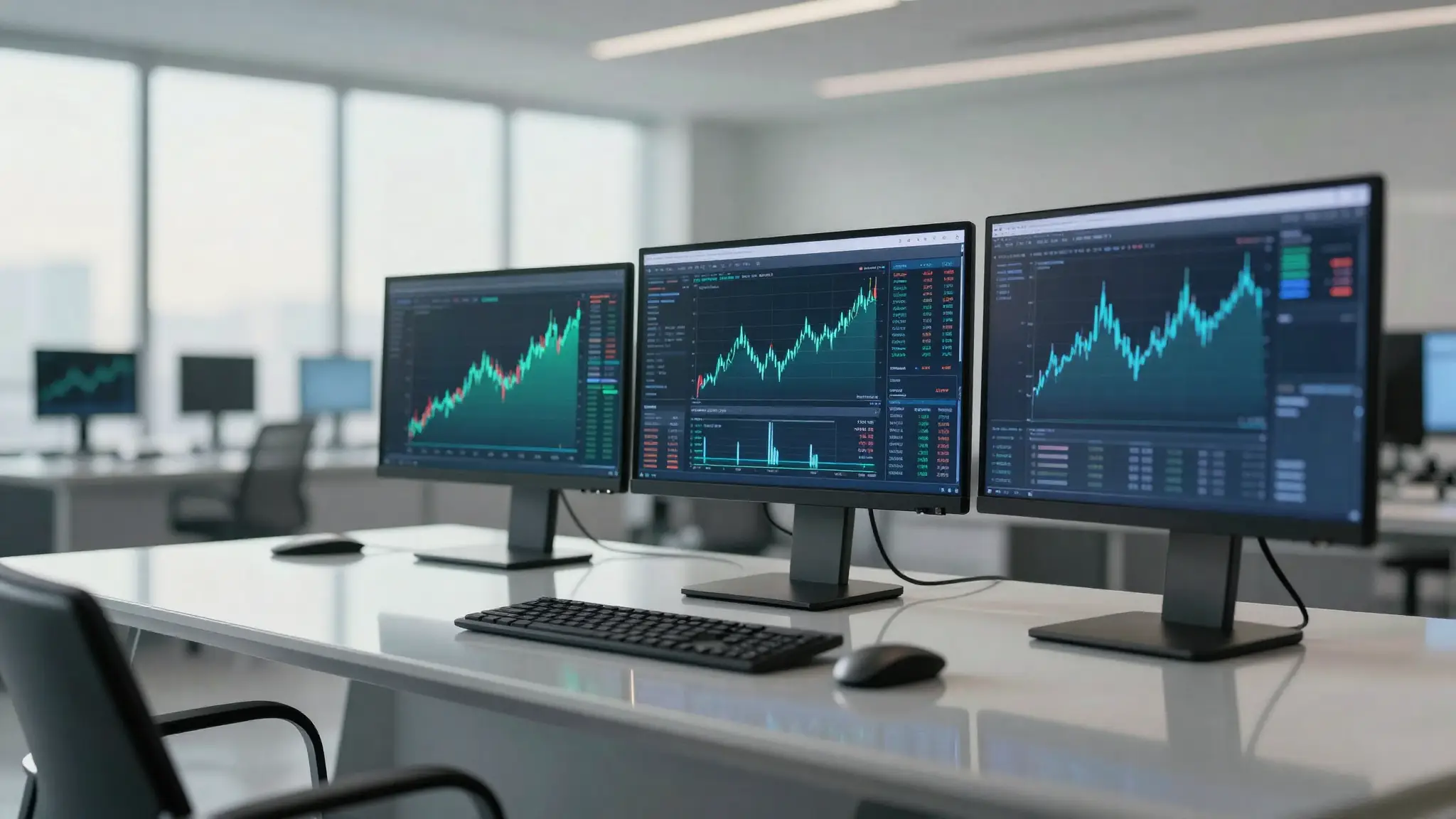 شاشات تداول الأسهم في السوق المالية السعودية تعرض مؤشرات ورسومًا بيانية لحركة أسعار الأسهم